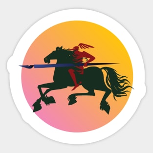 black knight on a horse with a large writing pen Sticker